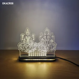 Lakshmi Ganesha Acrylic LED Table Top 6in
