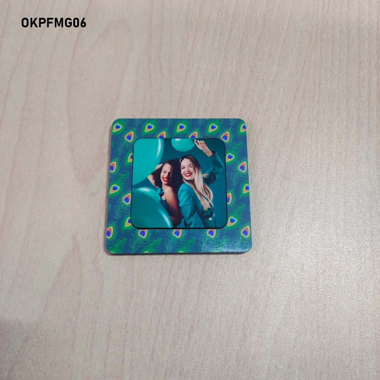 Blank Peacock Feather Pattern Square Printed Fridge Magnet 6in